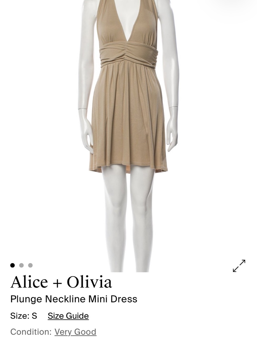 Alice + Olivia Beige Deep V Ruched Waist Mini Dress